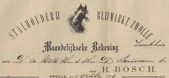 H. Bosch, Stalhouderij, Blijmarkt, Zwolle, 1898
