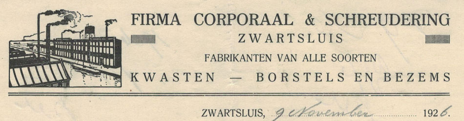 corporaal & Schreudering, Zwartsluis, nota uit 1926