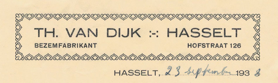 van Dijk, Hasselt (O), bezemfabrikant, nota uit 1938