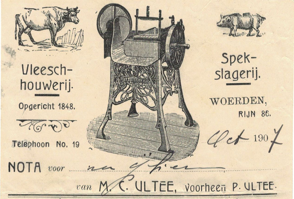 M.C. Ultee, slager te Woerden, nota uit 1907