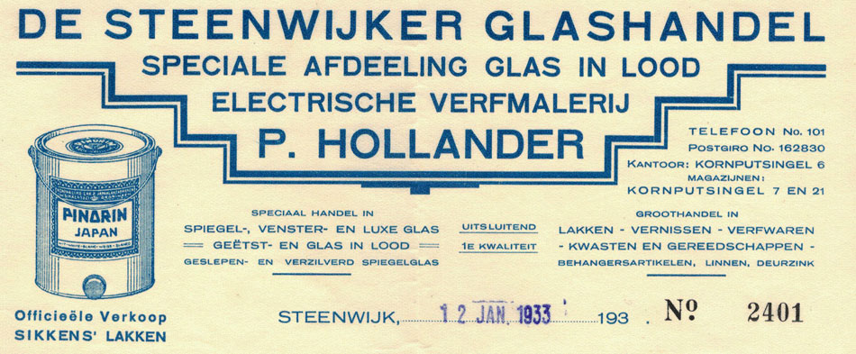 P.Hollander, rekening uit 1933