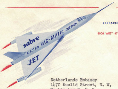 Sabre straaljager op een brief uit 1958