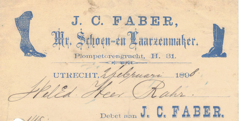 J.C. Faber, Meester Schoen- en Laarzenmaker, rekening uit 1898
