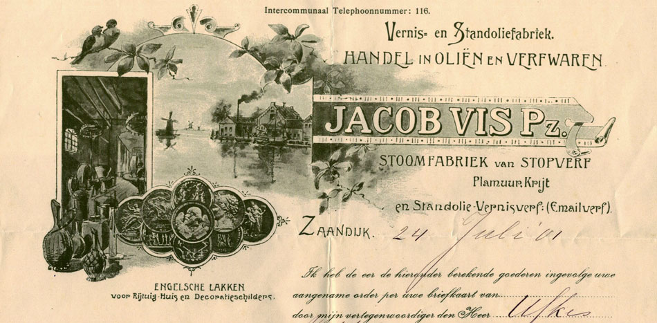 jacob Vis pz, verffabriek te Zaandam, rekening uit 1901