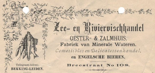 Bekking, Leiden, Zee- en Riviervischhandel, nota uit 1896
