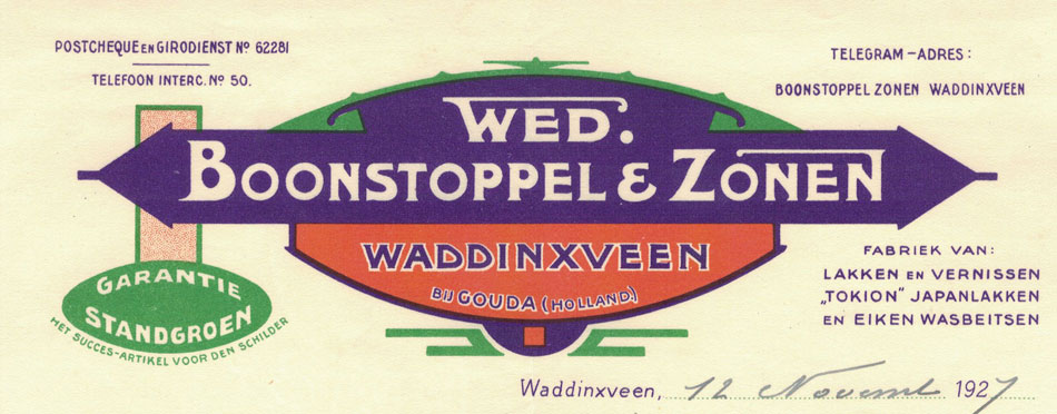 Wed. Boonstoppel & Zonen, Wassinxveen, nota uit 1927