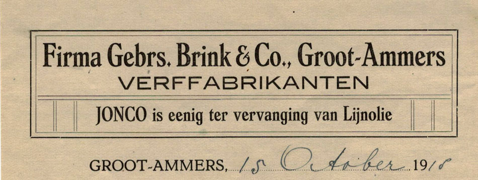 Fa. Gebrs.Brink & Co., Groot-Ammers, Verffabrikanten, nota uit 1918