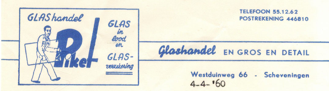 Glashandel Riket te Scheveningen, rekening uit 1960