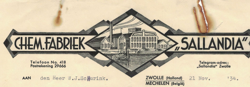 Chemische fabriek Sallandia, Zwolle, nota uit 1934