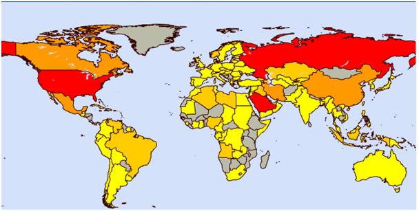 world map of oil producing countries