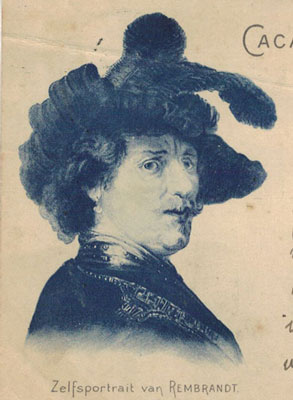 Rembrandt van Rijn, zelfportret op briefkaarte van A. Driessen, cacao & chocolaad