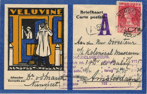 Veluvine bedrijfsbriefkaart uit 1925