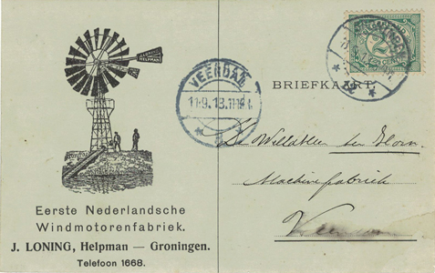 Loning, Eerste Nederlandsche Windmotorenfabriek, briefkaart uit 1913