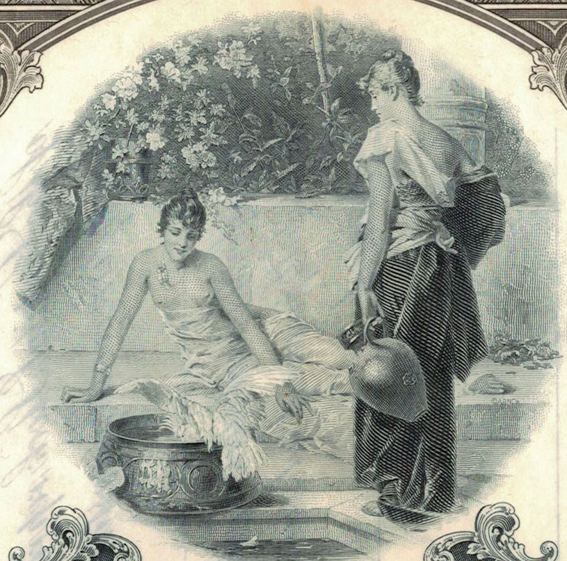 Aphrodite taking a bath on a Coty stock certificate