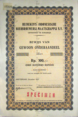 Heineken's Indonesische Berbrouwerij Maatschappij, aandeel uit 1955