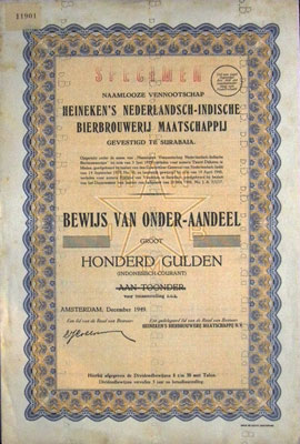 aandeel Heineken's Nederlandsch-Indische Bierbrouwerij Maatschappij, 1949