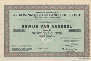 aandeel uit 1932 van de Koninklijke Hollandsche Lloyd