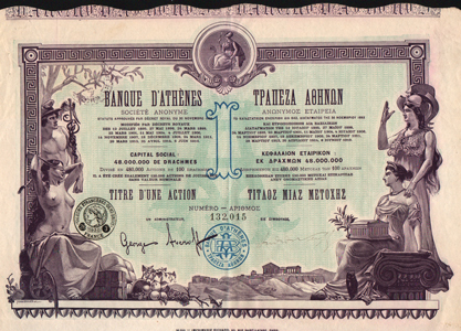 Banque d'Athènes share certificate