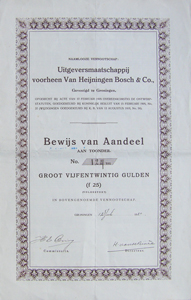 Uitgeversmaatschappij voorheen Van Heijningen Bosch & Co, bewijs van aandeel 1920