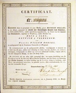certificate of the Bank of America, 1845