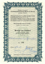 Maarse en Kroon autobusdienst onderneming, aandeel , 1922