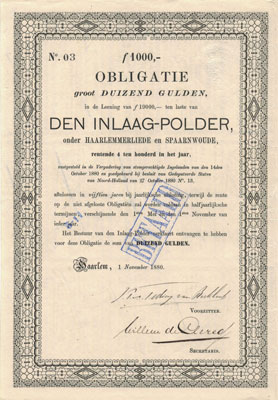 Inlaagpolder, obligatie uit 1880