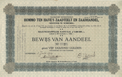 Hommo ten Have's Zaadteelt en Zaadhandel, aandeel uit 1919