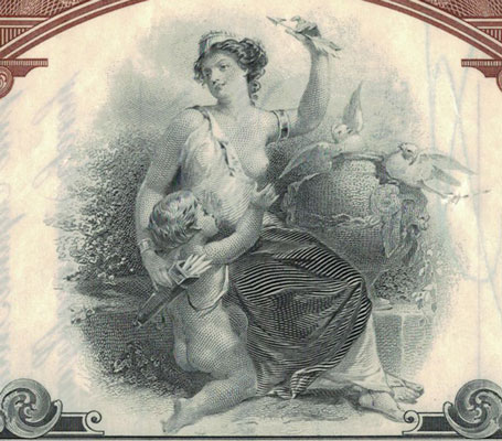 Aphrodite engraving on Coty share certificate
