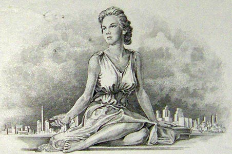Western Union Telegraph Co. share engraving of beautiful woman