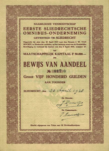 Eerste Sliedrechtsche Omnibus Onderneming, bewijs van aandeel, 1925